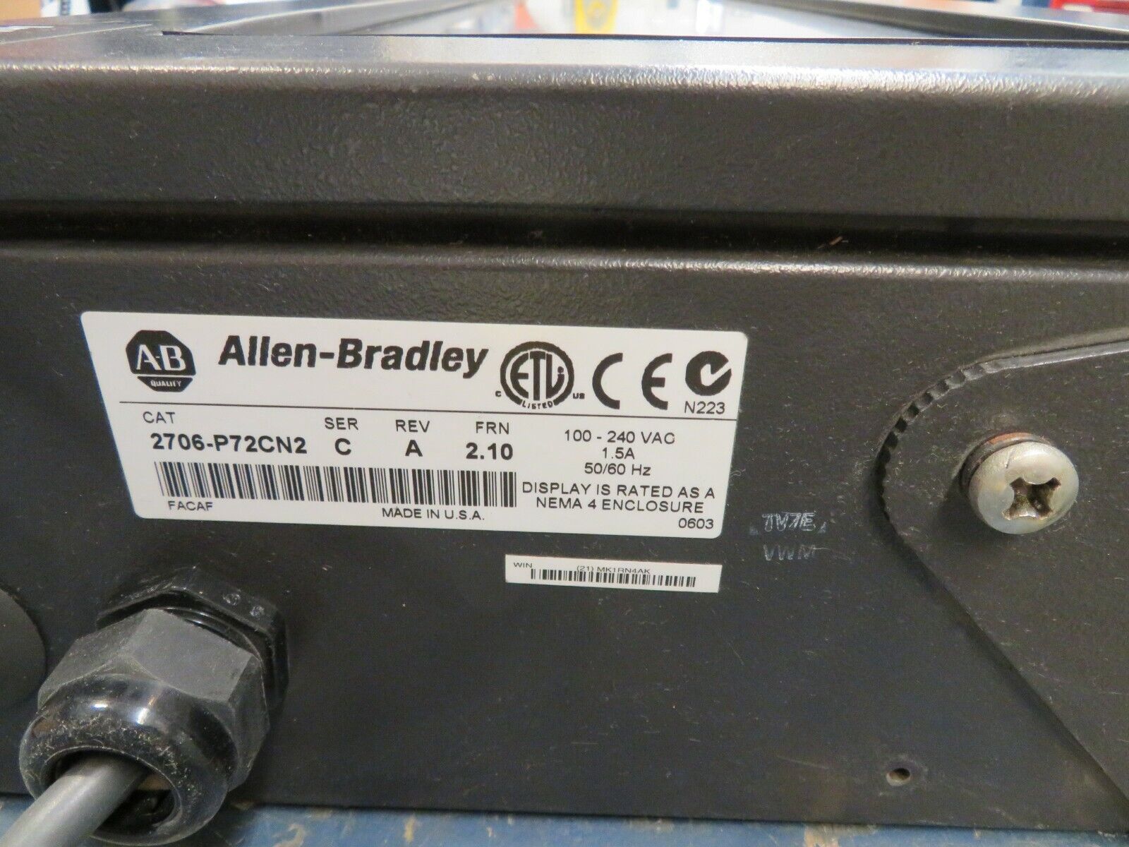 Allen-Bradley 2706-P72CN2 Message Board 42" NEMA-4 1.5A 100-240VAC