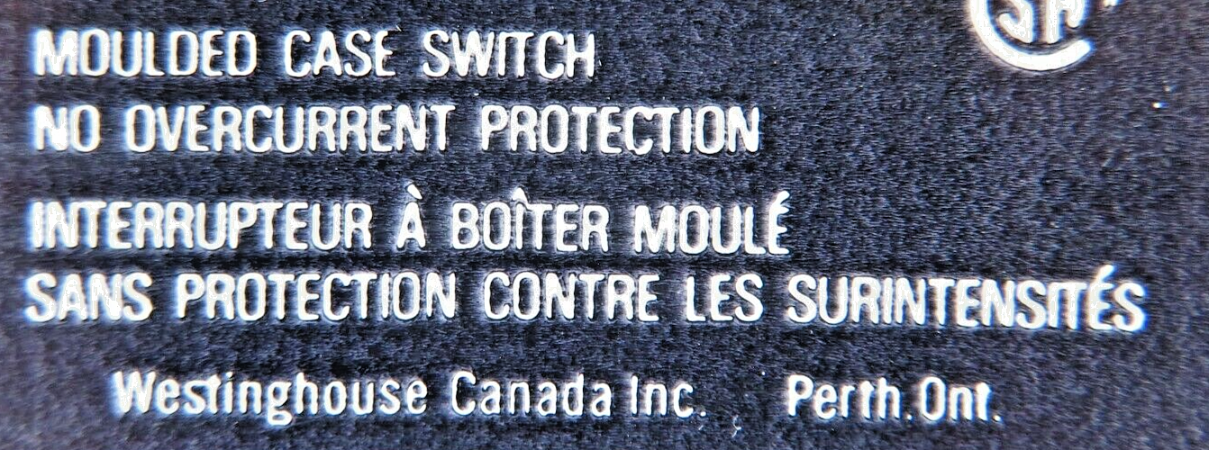 Westinghouse LA3600SNW Molded Case Switch 600A 3-Pole 600VAC Style 375D400G08