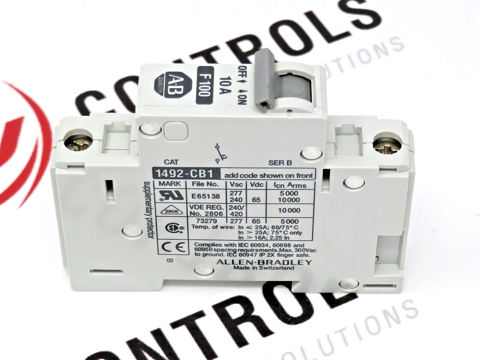 Allen-Bradley 1492-CB1F100 Motor CNTRL/Manual Circuit Breaker 10A 1-Pole 277 VAC