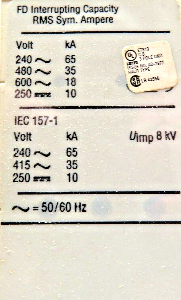 Cutler-Hammer FD3100L 100A 600VAC 3-Pole Thermal Magnetic IND. Circuit Breaker