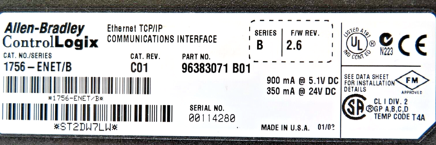 Allen-Bradley ControlLogix 1756-ENET Ethernet IP Communication Bridge Module