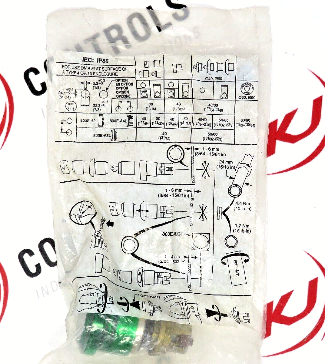 Allen-Bradley 800EM-LMP23 Mushroom Push Button Green ILLUM. 40MM Plastic Cap