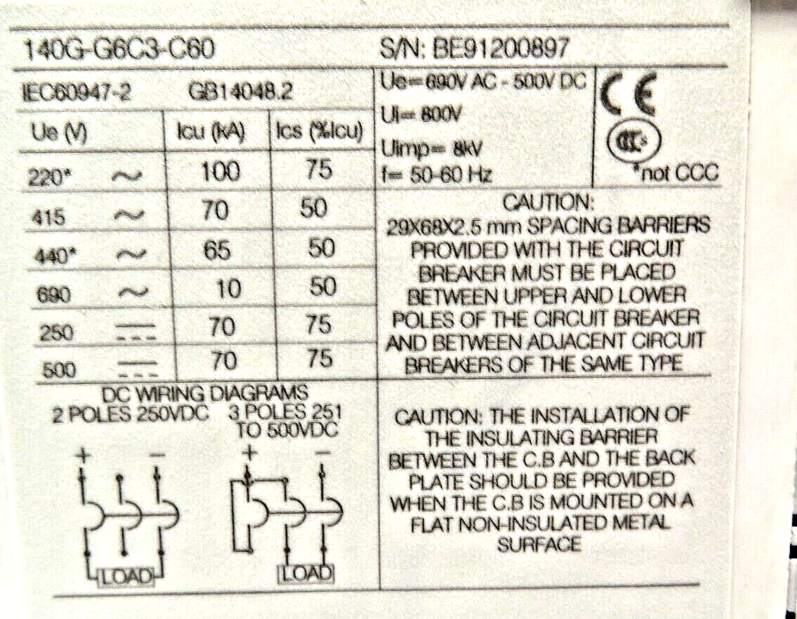 Allen-Bradley 140G-G6C3-C60 60A Molded Circuit Breaker 65kA@480V