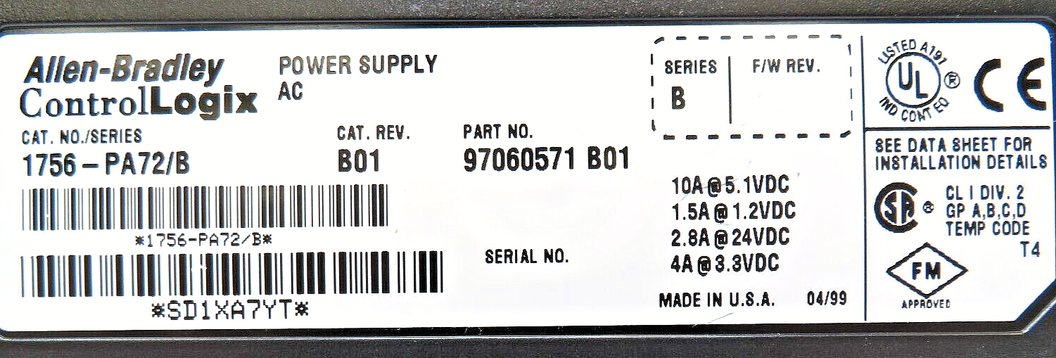 Allen-Bradley 1756-PA72 ControlLogix AC Power Supply