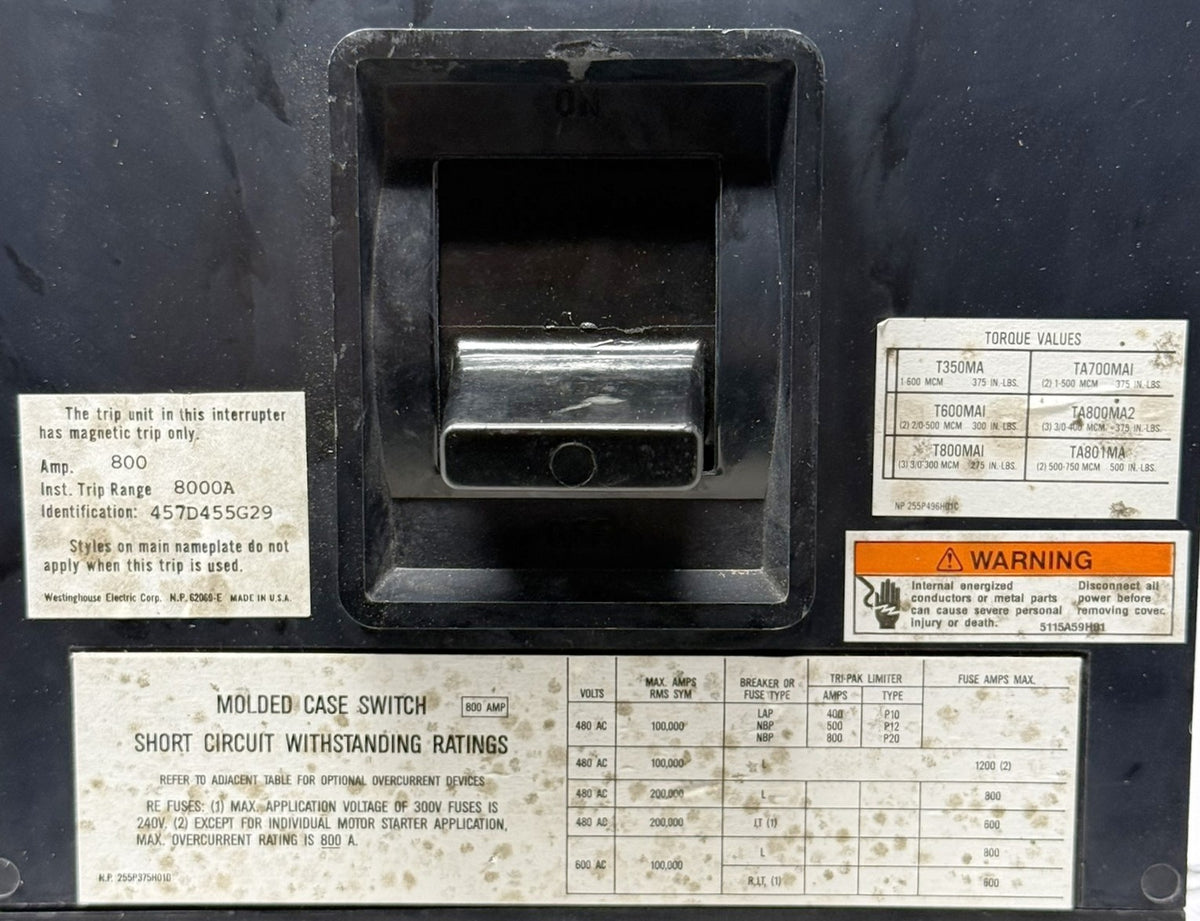 Westinghouse MC3800WK 3-Pole 800A Molded Case Switch6