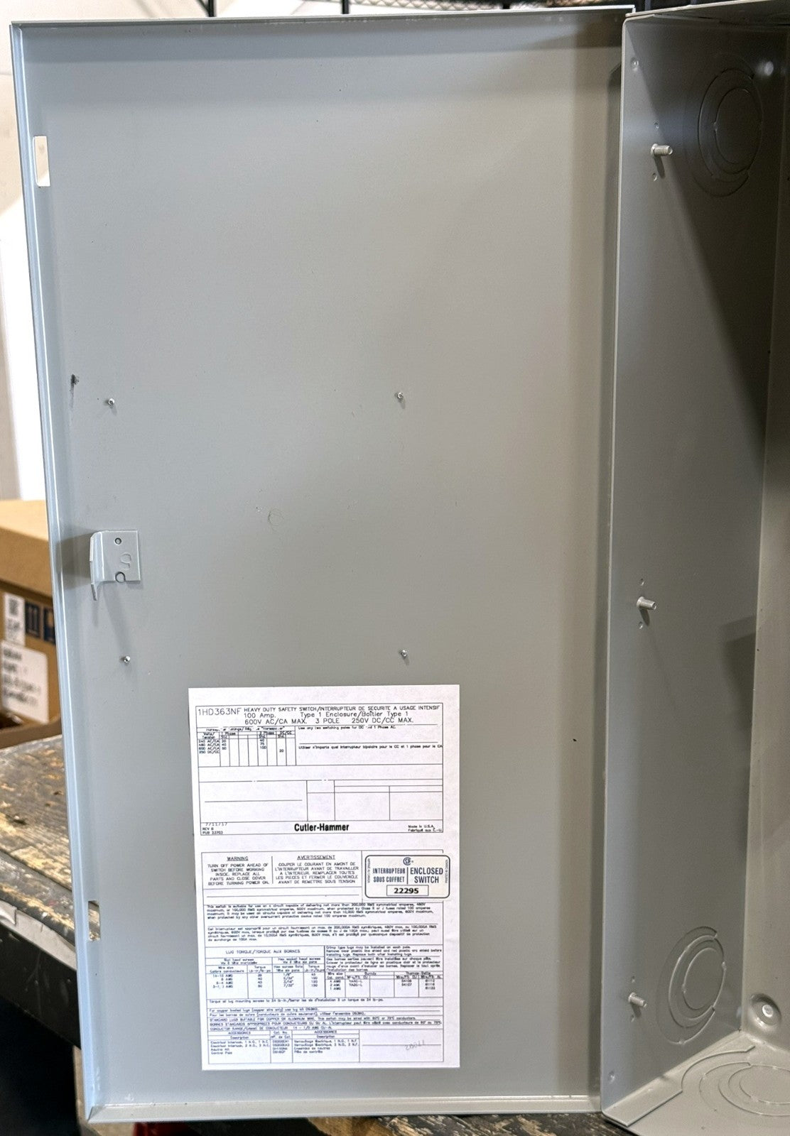 Eaton Cutler-Hammer 1HD363NF 3-Pole 600V 100A Non-Fusible Safety Switch4