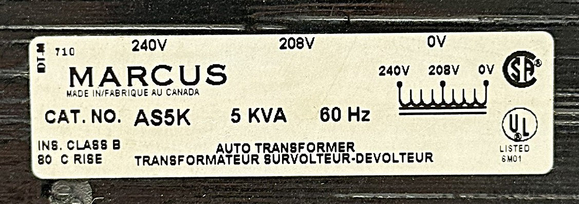 Marcus AS5K Single-Phase Autotransformer 5kVA 208V/240V 60Hz5
