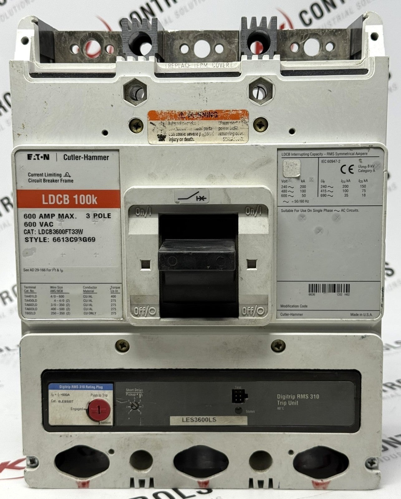 Eaton Cutler-Hammer LDCB3600FT33W 3-Pole 500A 100kA Circuit Breaker0