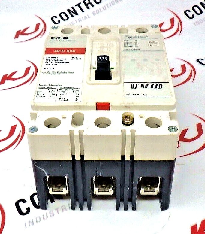 Eaton HFD3225L Molded Case Circuit Breaker, Series C, 225A, 600V AC/250V DC, 3-P