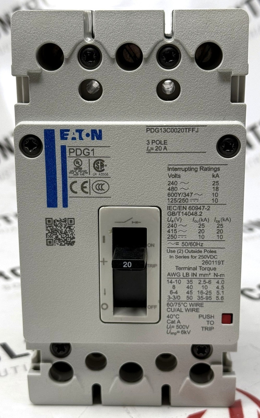 Eaton PDG13C0020TFFJ Power Defense 3-Pole 20A 600V Molded Case Circuit Breaker3