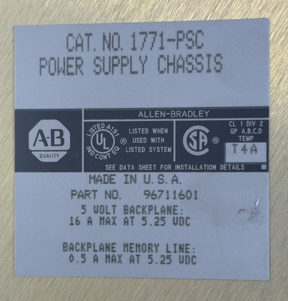  Allen-Bradley 1771-PSC 4-Slot Power Supply Chassis6