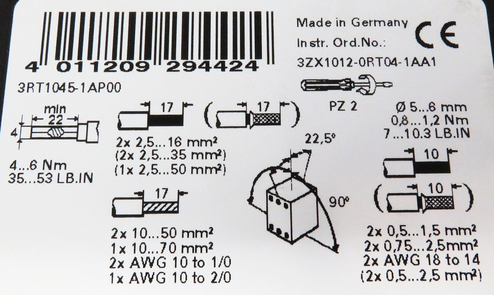Siemens 3RT1045-1AP00 Sirius 3-Pole 80A 230V Contactor 37kW S3 3NO AC Coil3