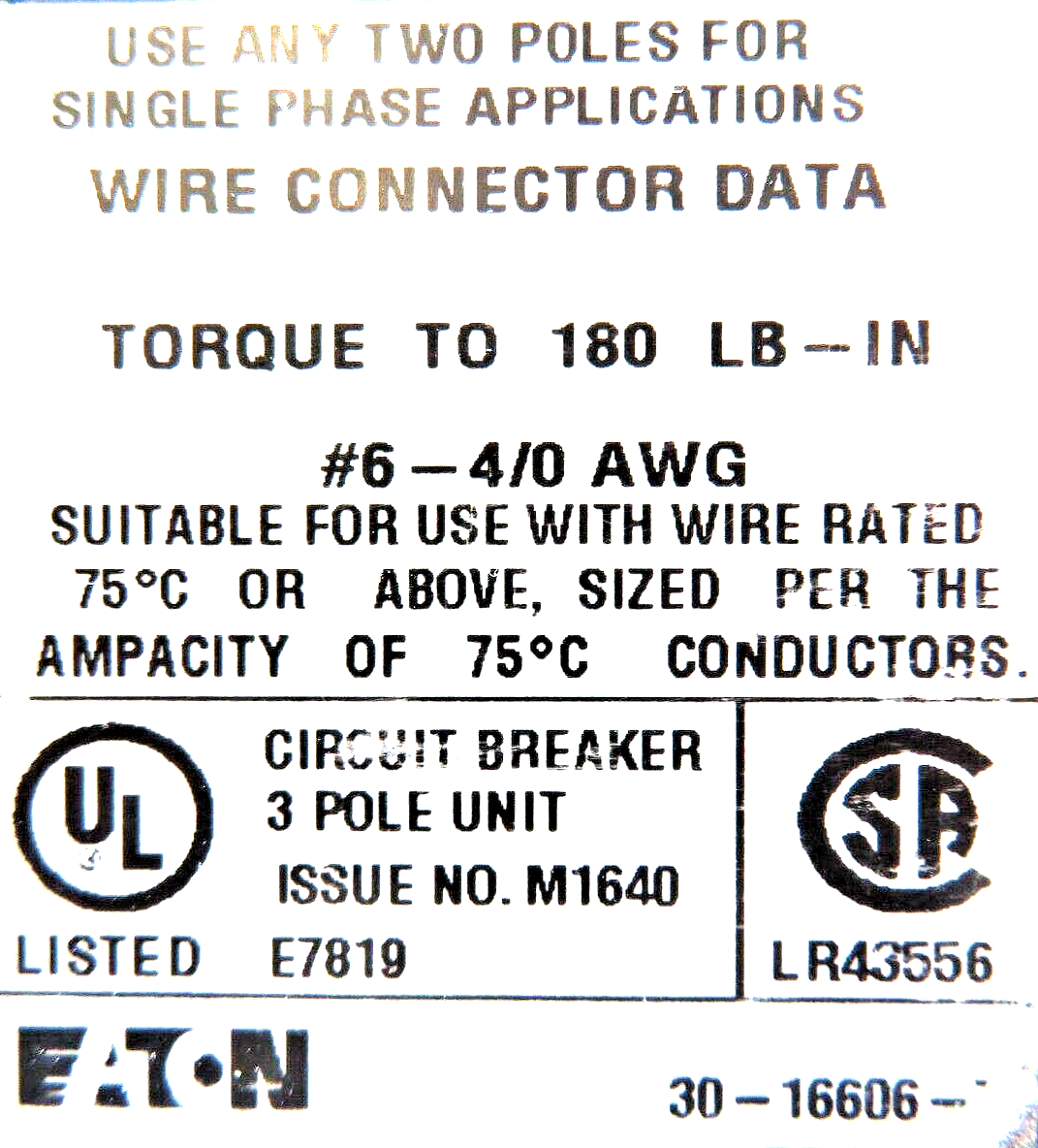 Eaton CC3100YJ 100A 3-Pole 240V 10kAIC Circuit Breaker