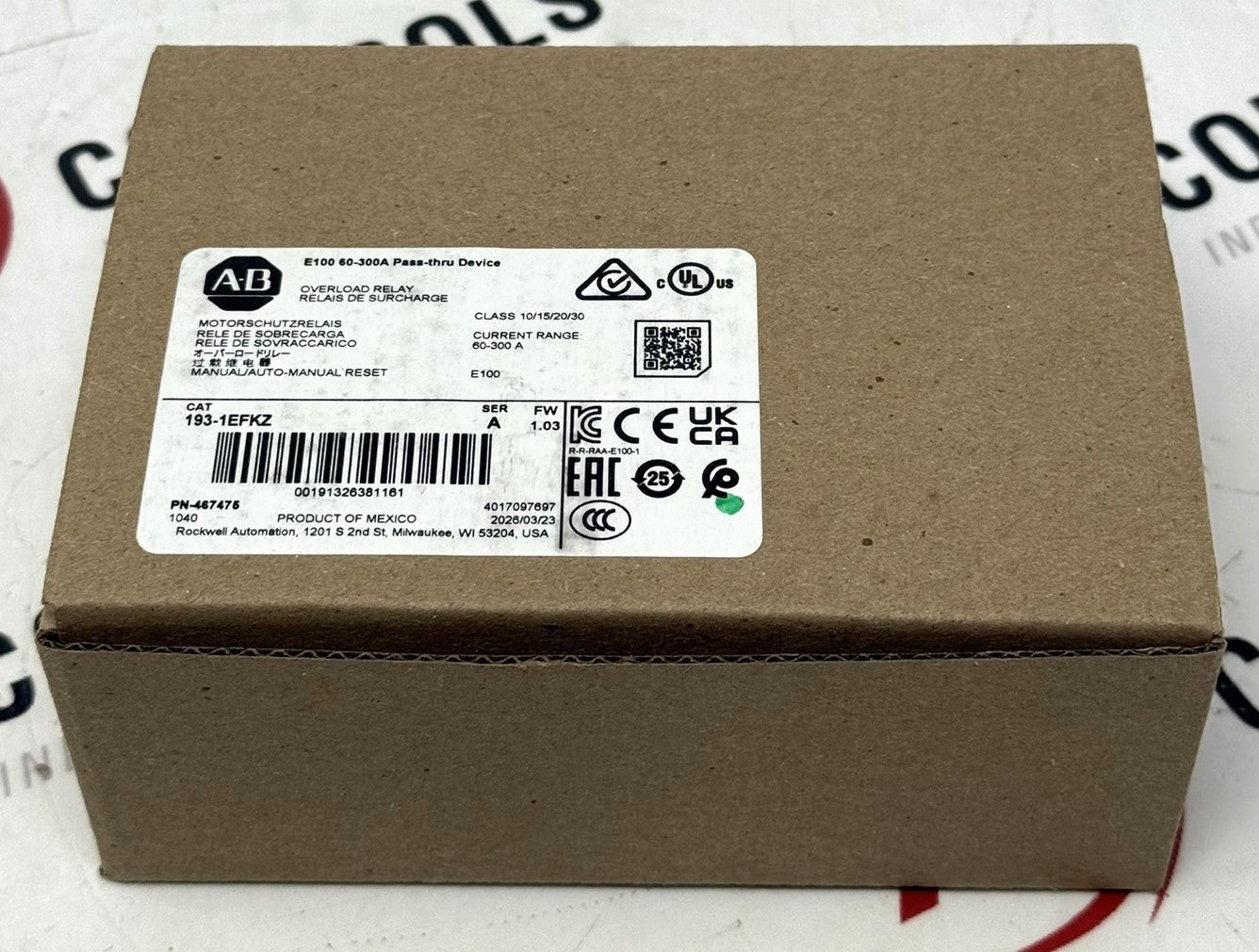 Allen Bradley 193-1EFKZ E100 Electronic Overload Relay 60-300A (Open Box)0