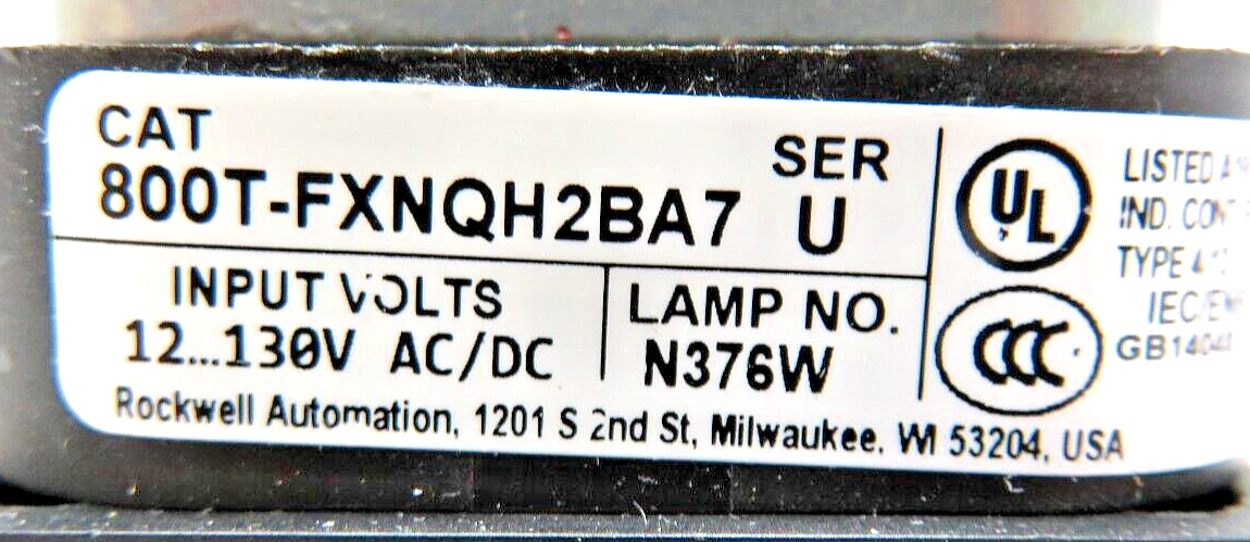 Allen-Bradley 800T-FXNQH2BA7 30mm Push-Pull Mushroom Cap Illum. Blue LED Device