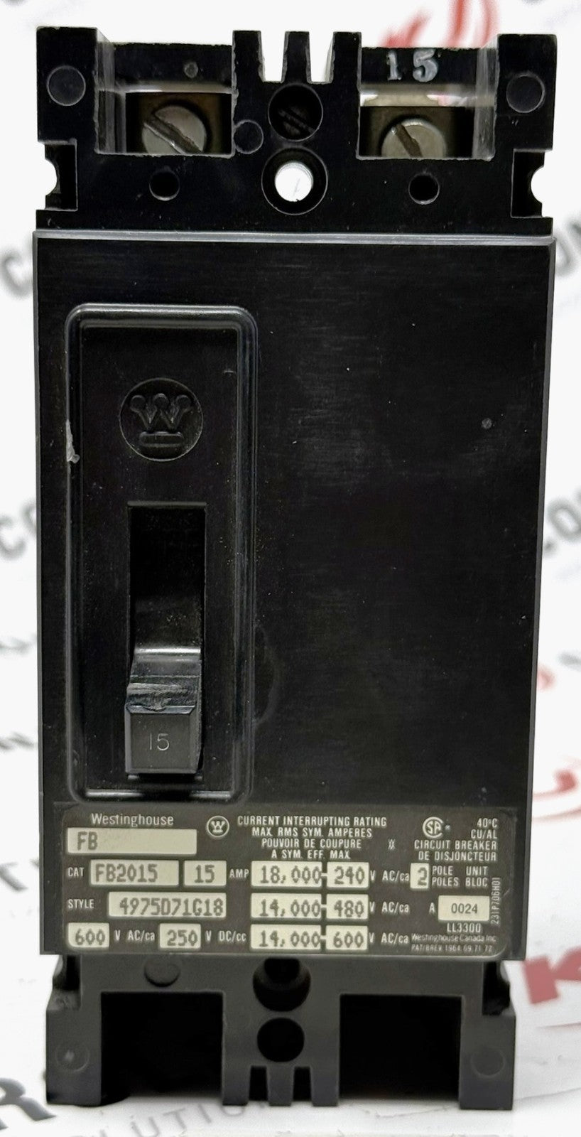 Westinghouse FB2015 2-Pole 15A Molded Case Circuit Breaker0
