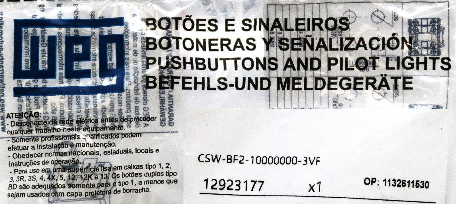 WEG CSW-BF2-10000000-3VF Green 22mm Flush Momentary Pushbutton NO Contact3