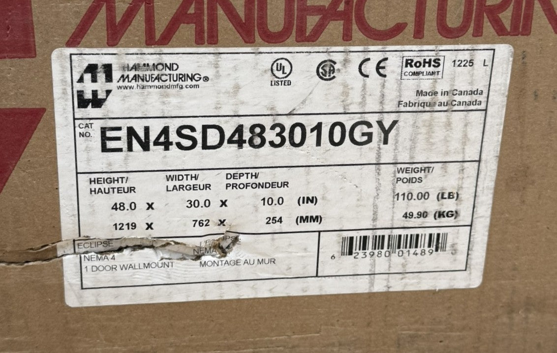 Hammond EN4SD483010GY Steel Enclosure 48x30x10 NEMA 40