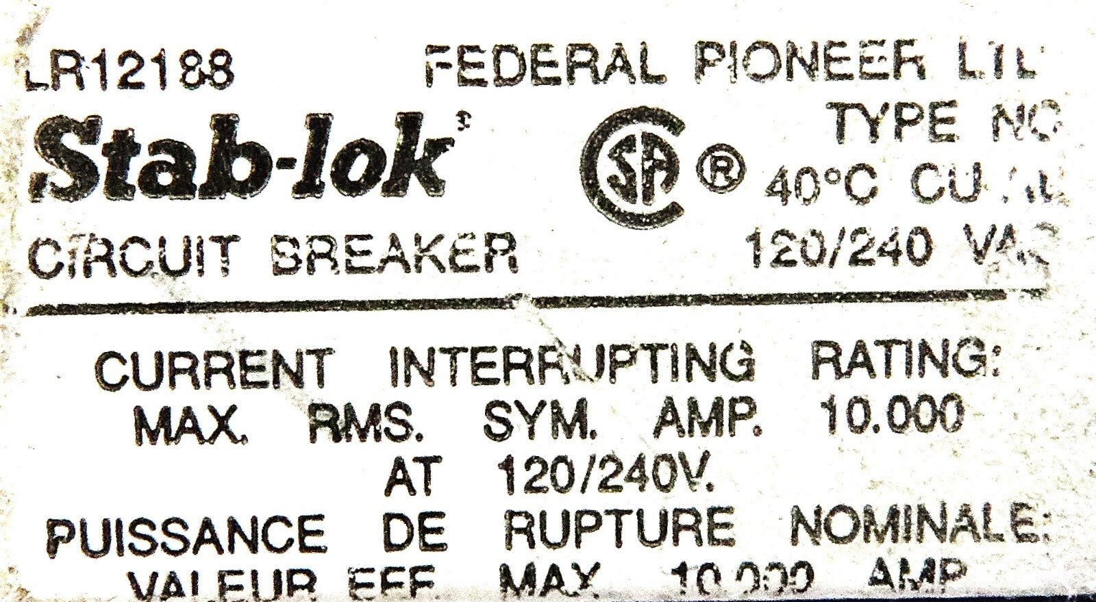 Federal Pioneer NC015CP 15A 1-Pole 120/240V Stab-Lok Circuit Breaker3