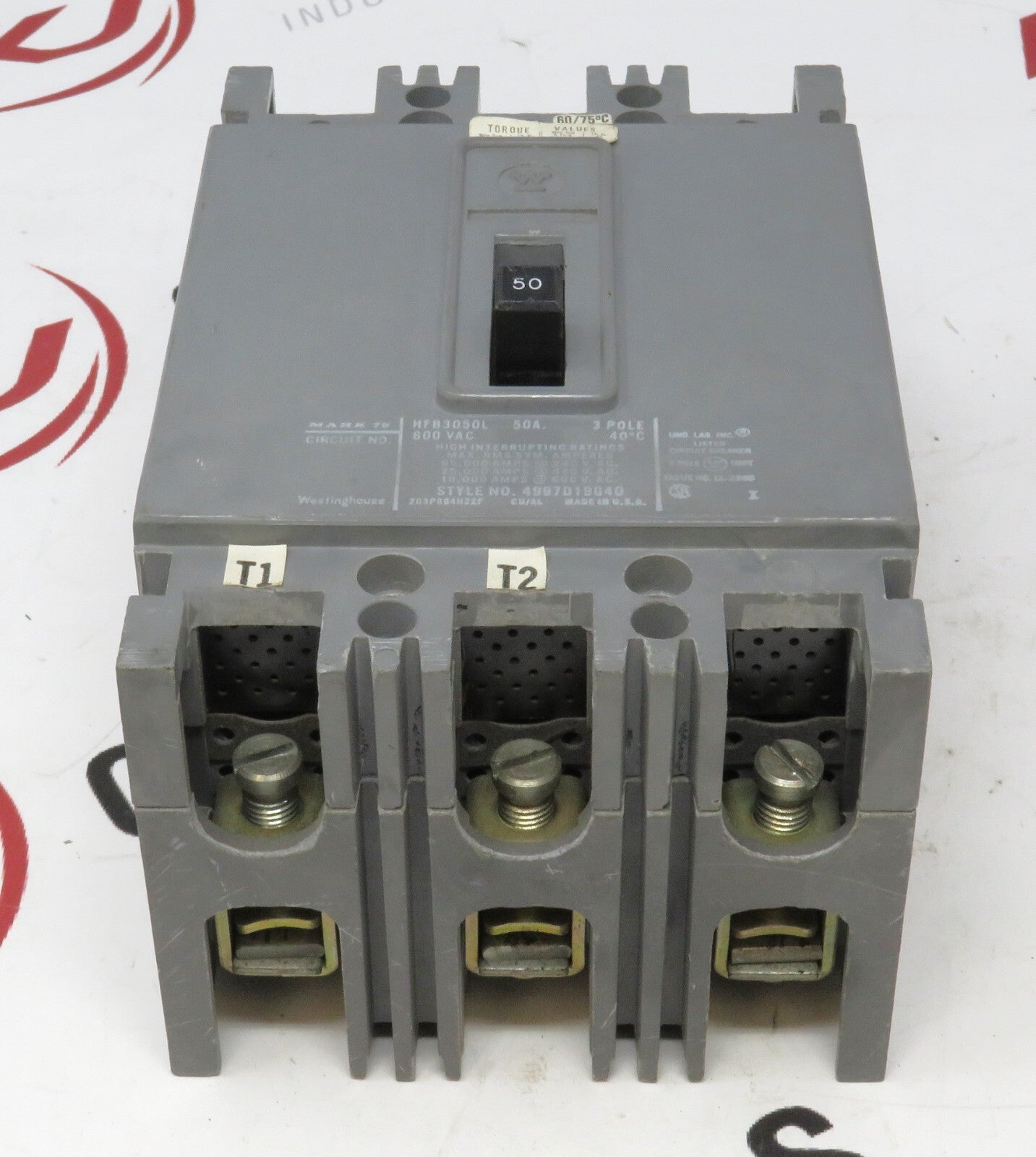 Eaton Westinghouse HFB3050L 3 Pole 50A 600V Circuit Breaker w/Lugs1