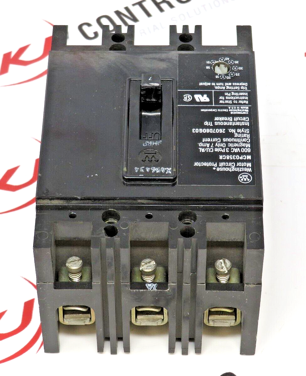 Westinghouse MCP0358CR 7A 600VAC 3-Pole (MCP) Motor Circuit Protector