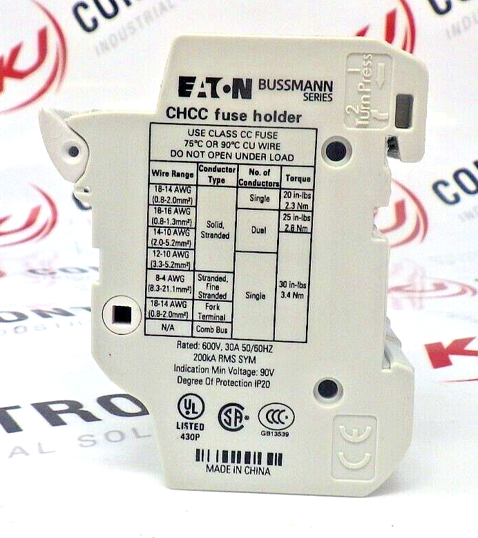 Eaton Bussmann CHCC3DIU 3-Pole 30A 600V Class CC Modular Fuse Holder DIN Rail