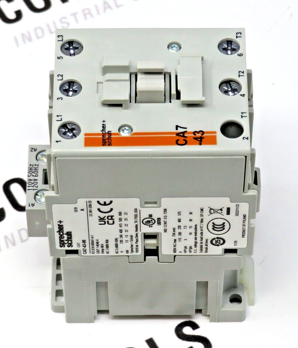 Sprecher + Schuh CA7-43-10-120 43A 3-Pole 120 VAC 60HZ 1NO IEC Contactor