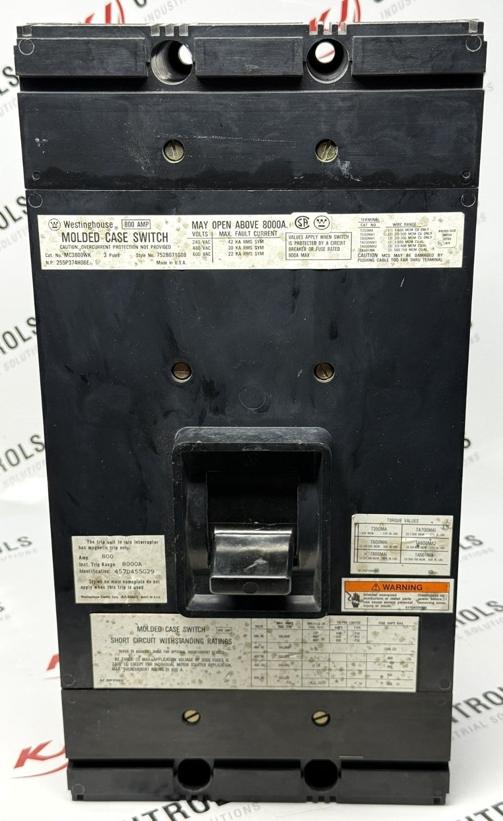 Westinghouse MC3800WK 3-Pole 800A Molded Case Switch0