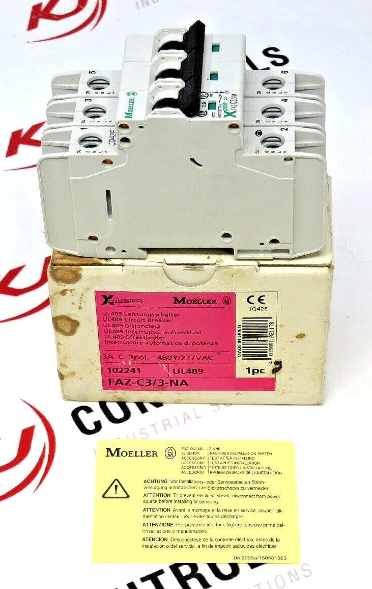 Eaton Moeller FAZ-C3/3-NA Xpole 3A Thermal MAG Miniature C-Curve Circuit Breaker