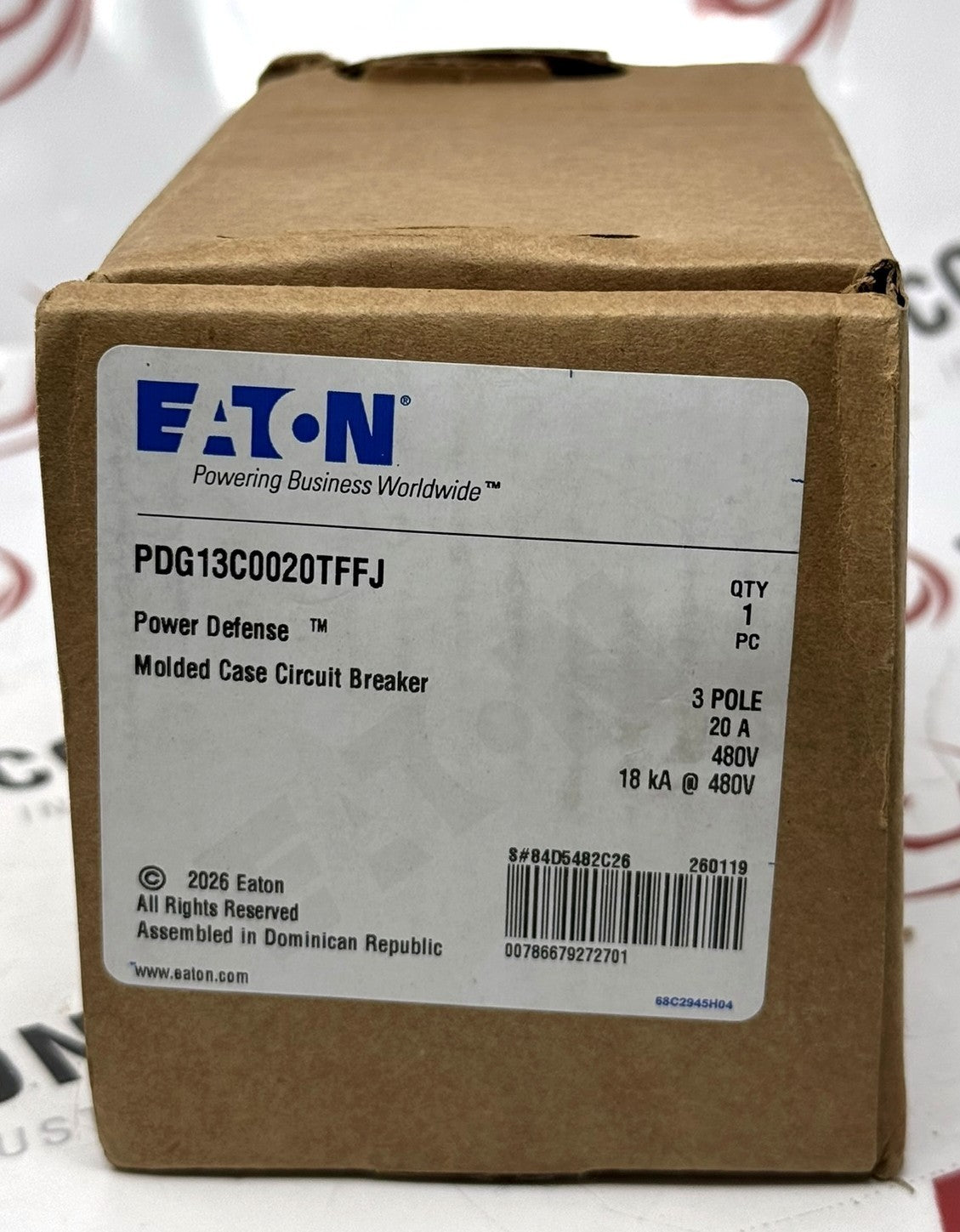 Eaton PDG13C0020TFFJ Power Defense 3-Pole 20A 600V Molded Case Circuit Breaker0