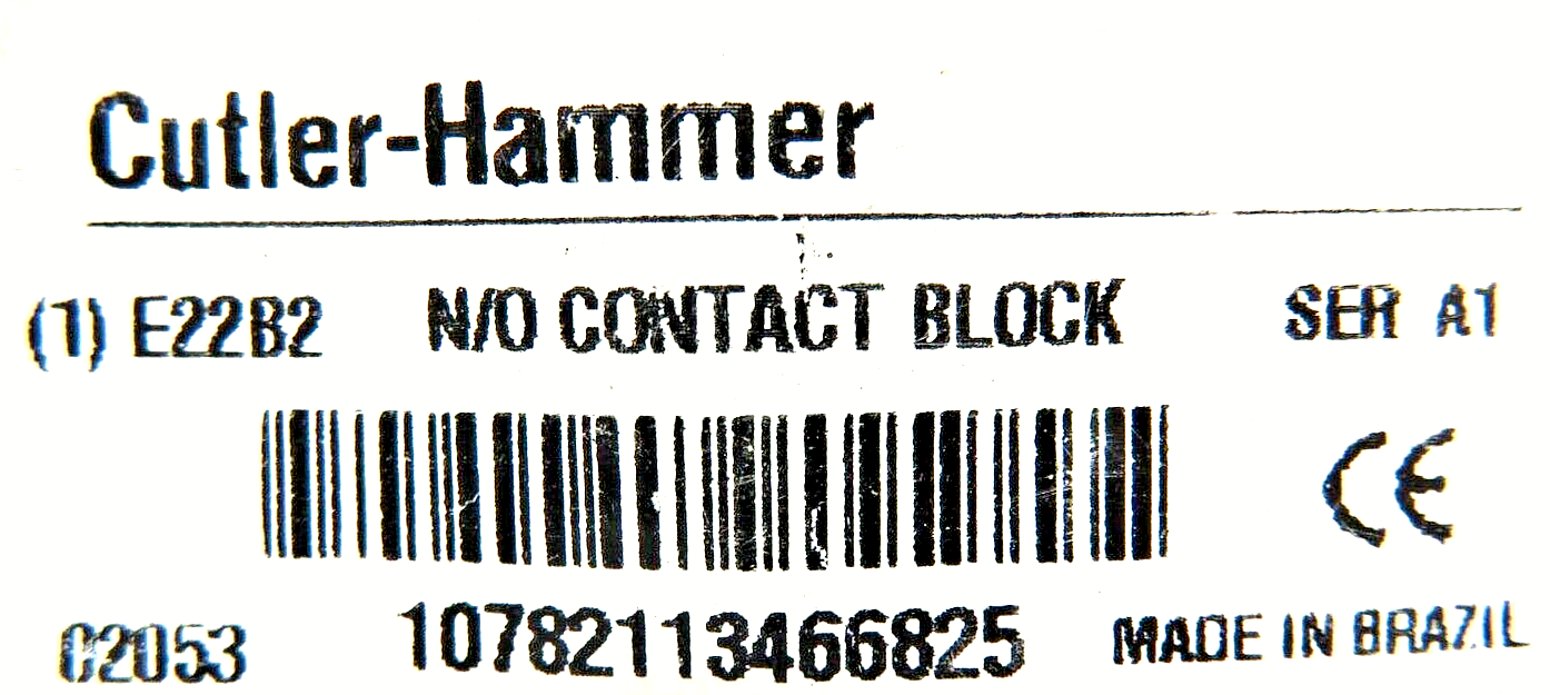 Eaton Cutler-Hammer E22B2 Contact Block 10A 1-NO 22.5 MM Non-Metallic Heavy-Duty