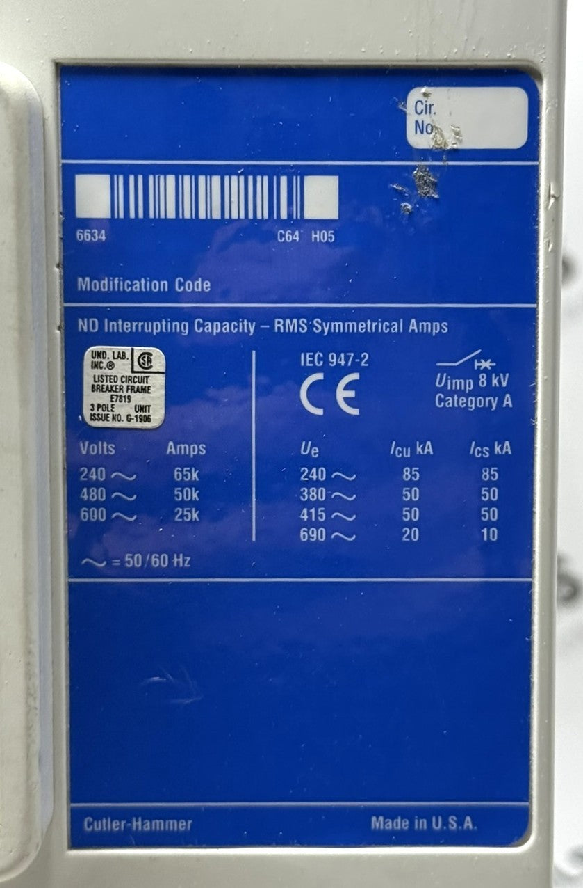 Cutler-Hammer Westinghouse ND312T33W 3-Pole 1200A 50kA Circuit Breaker6