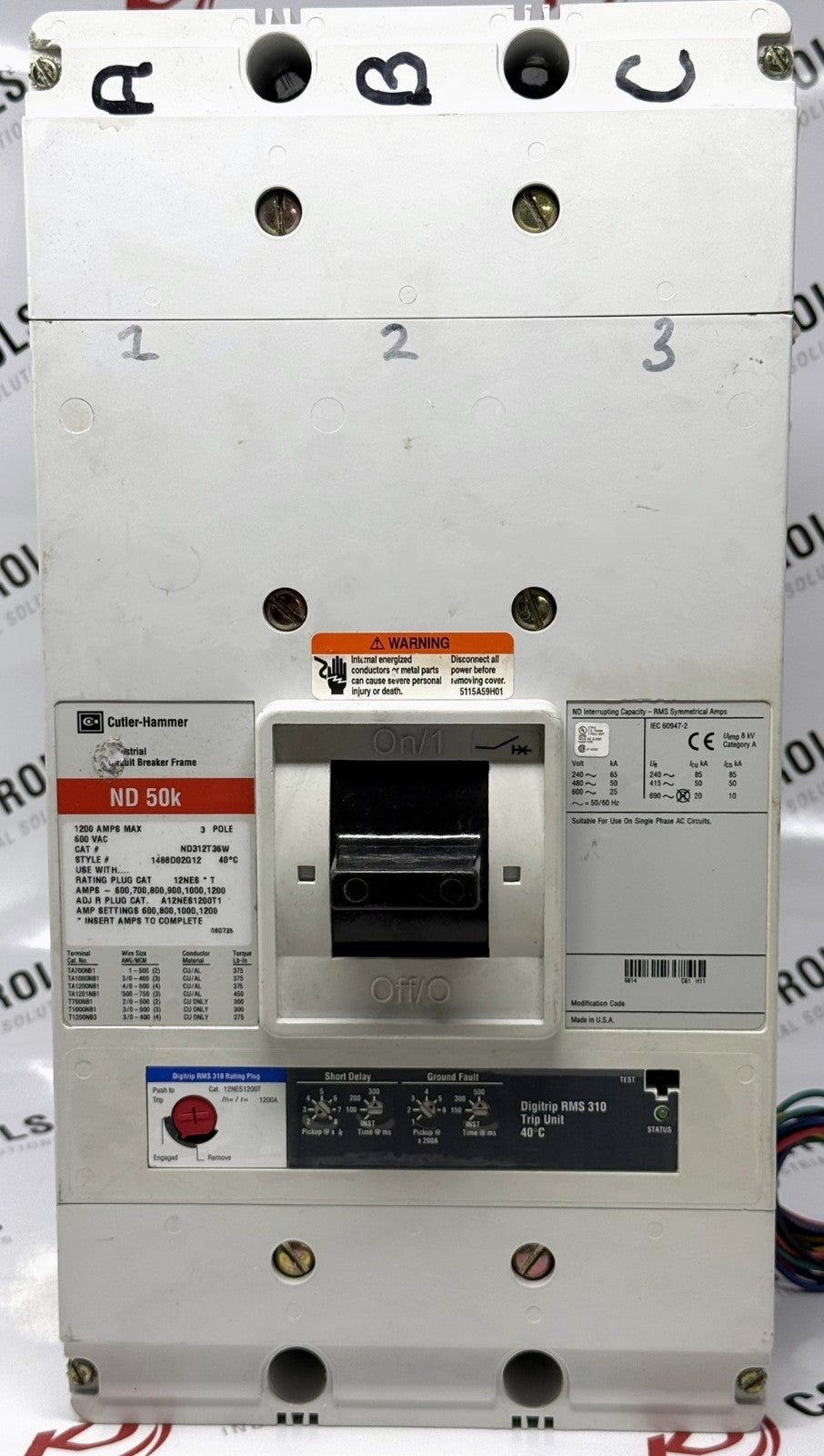 Eaton Cutler-Hammer ND312T36W 3-Pole 1200A 600V Circuit Breaker0