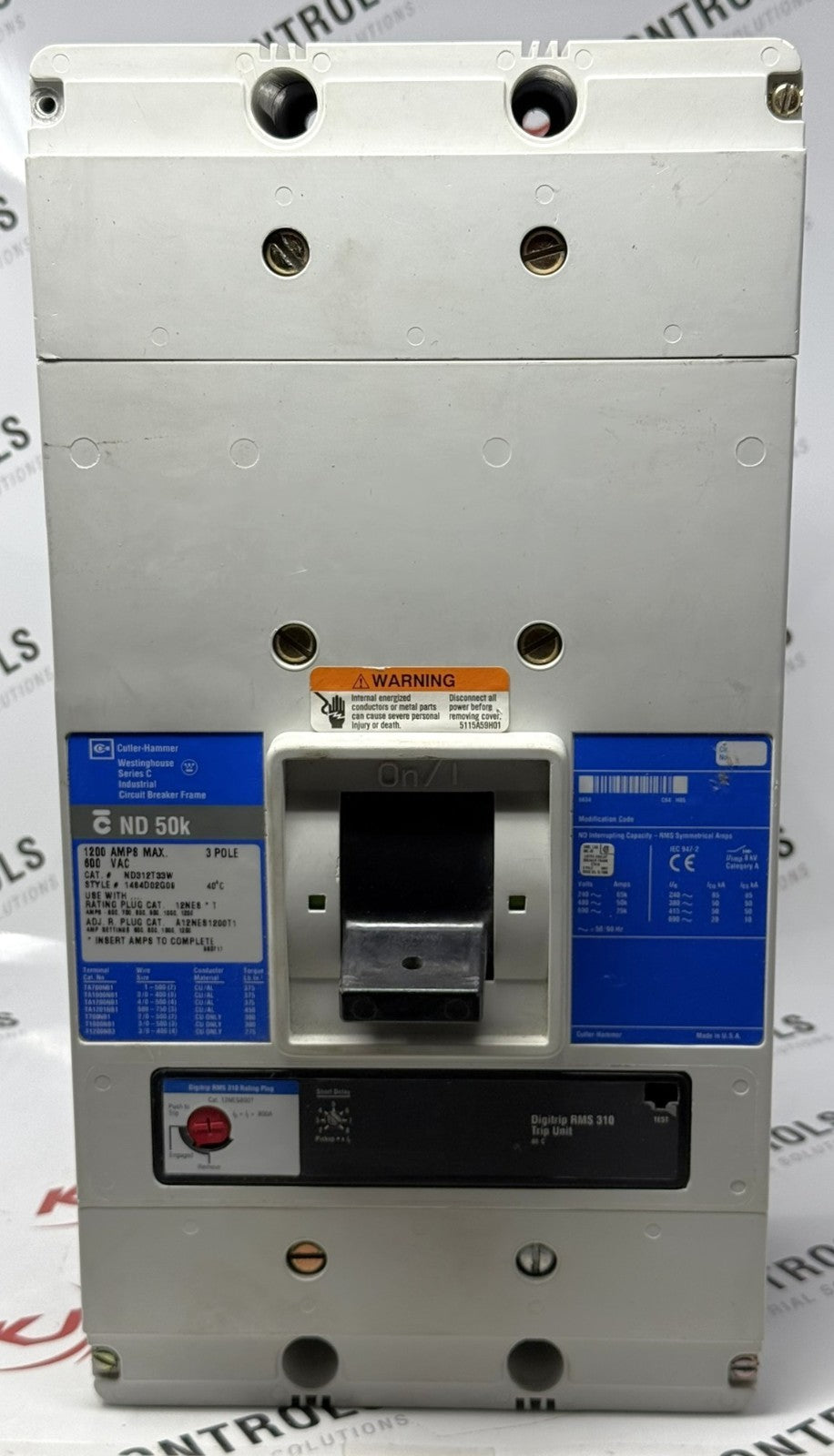 Cutler-Hammer Westinghouse ND312T33W 3-Pole 1200A 50kA Circuit Breaker0