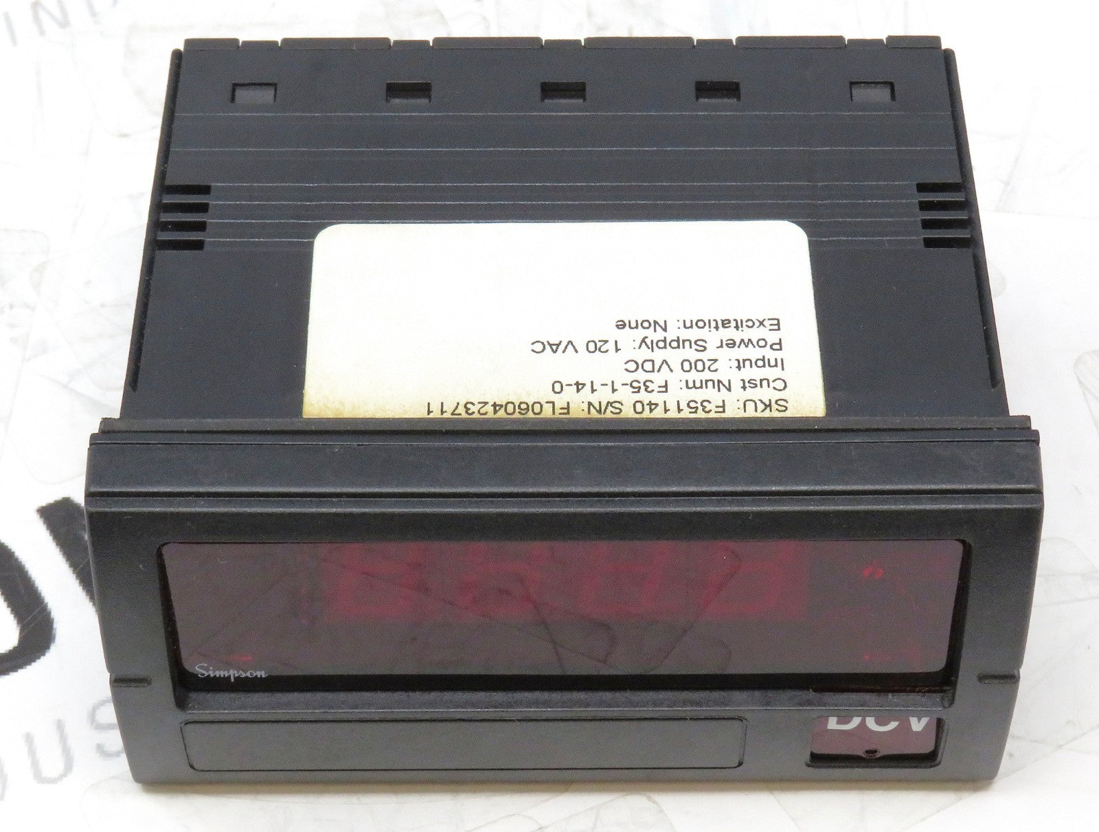 Simpson Electric F351140 Panel Meter 200VDC Input 120VAC Power Supply 5A Range1