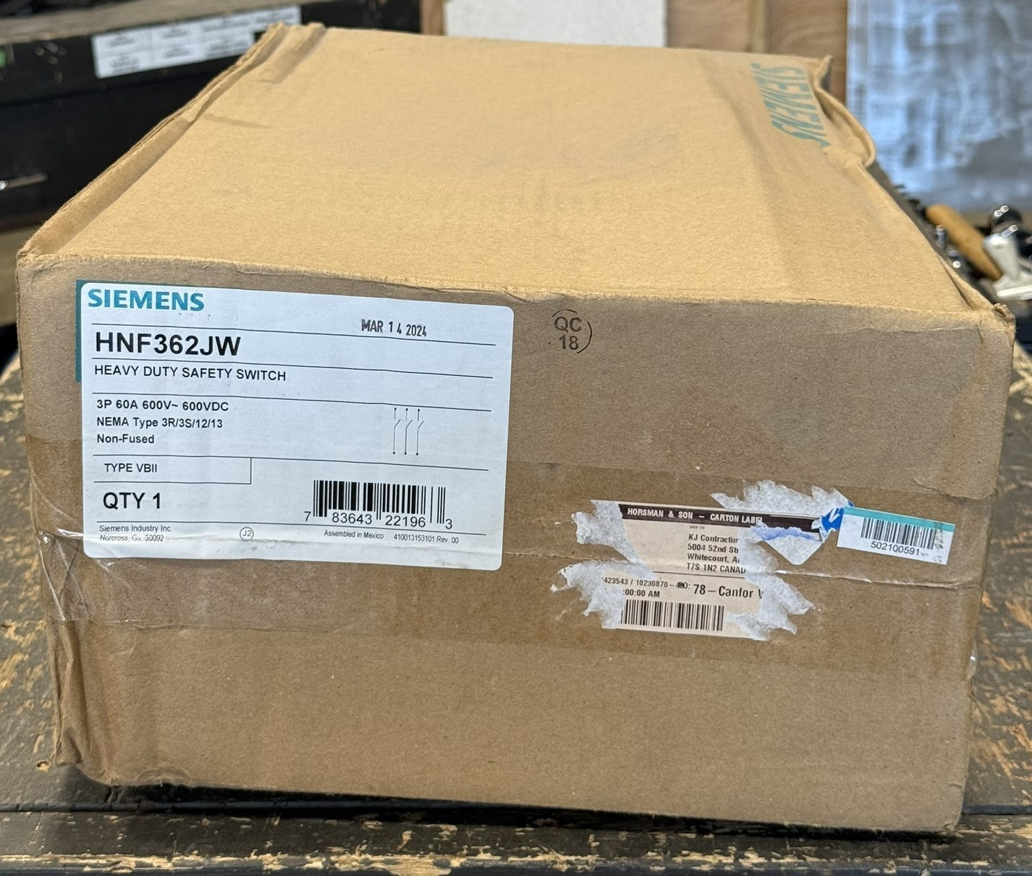 Siemens HNF362JW 3-Pole 60A 600V Heavy Duty Safety Switch0