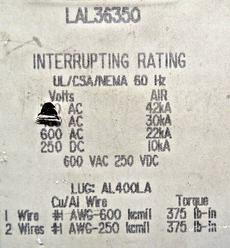 Schneider Electric Square D LAL36350 350A 3PL 600VAC Molded Case Circuit Breaker