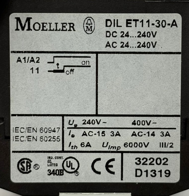 Moeller DILET11-30-A On-Delay Timer Relay 1.5-30s 24-240VAC/DC5