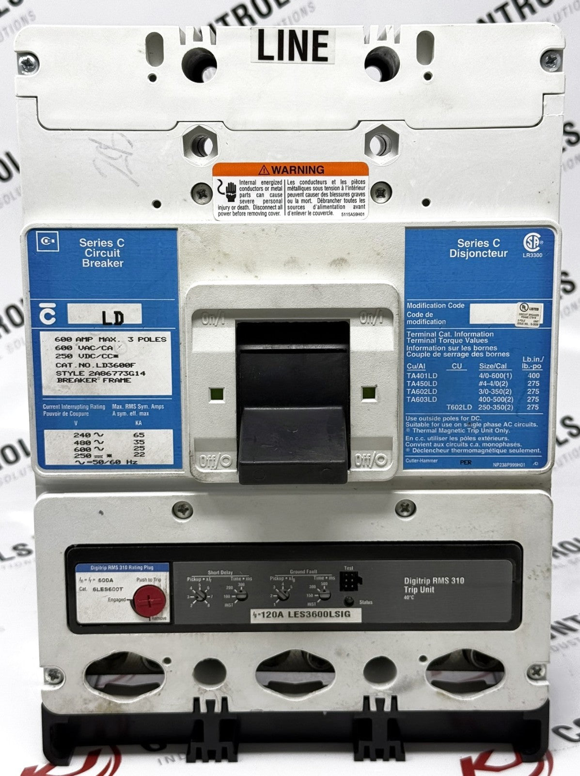 Cutler-Hammer LD3600F 3-Pole 600A 600V Circuit Breaker0