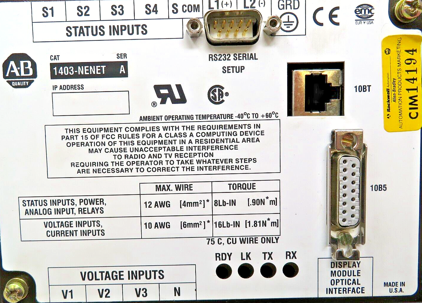 Allen-Bradley 1403-MM05A Powermonitor II Display/1403-NENE Communication Module