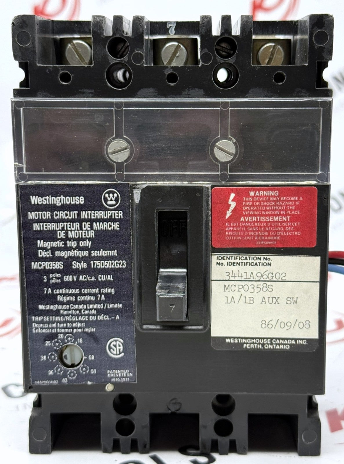Westinghouse MCP0358S 3-Pole 7A Motor Circuit Protector with Auxiliary Switch0