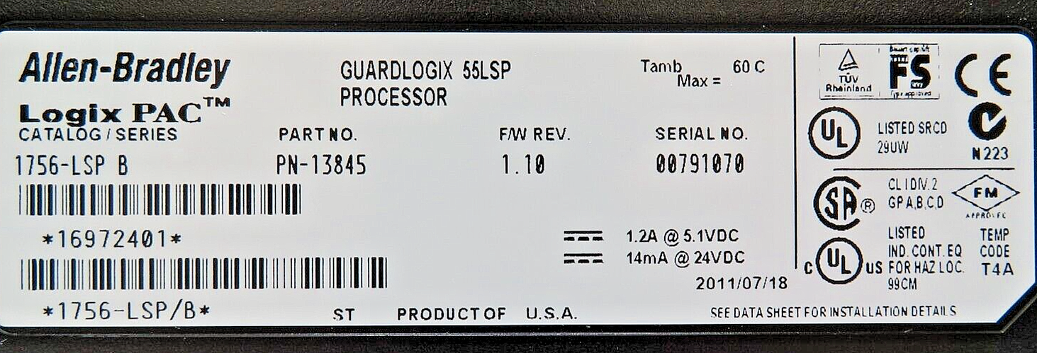 Allen-Bradley 1756-LSP Logix PAC GuardLogix PLC Processor Module