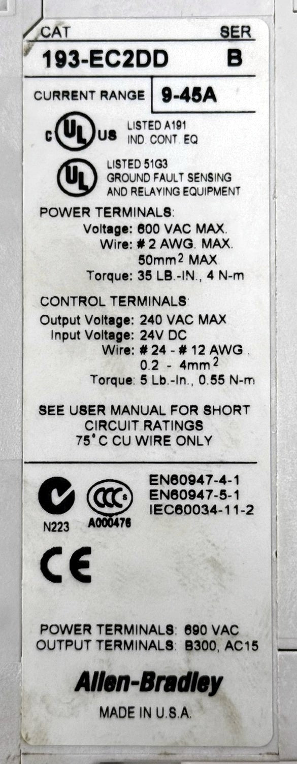 Allen-Bradley 592-EC2DD E3 Plus Overload Relay 9-45A5