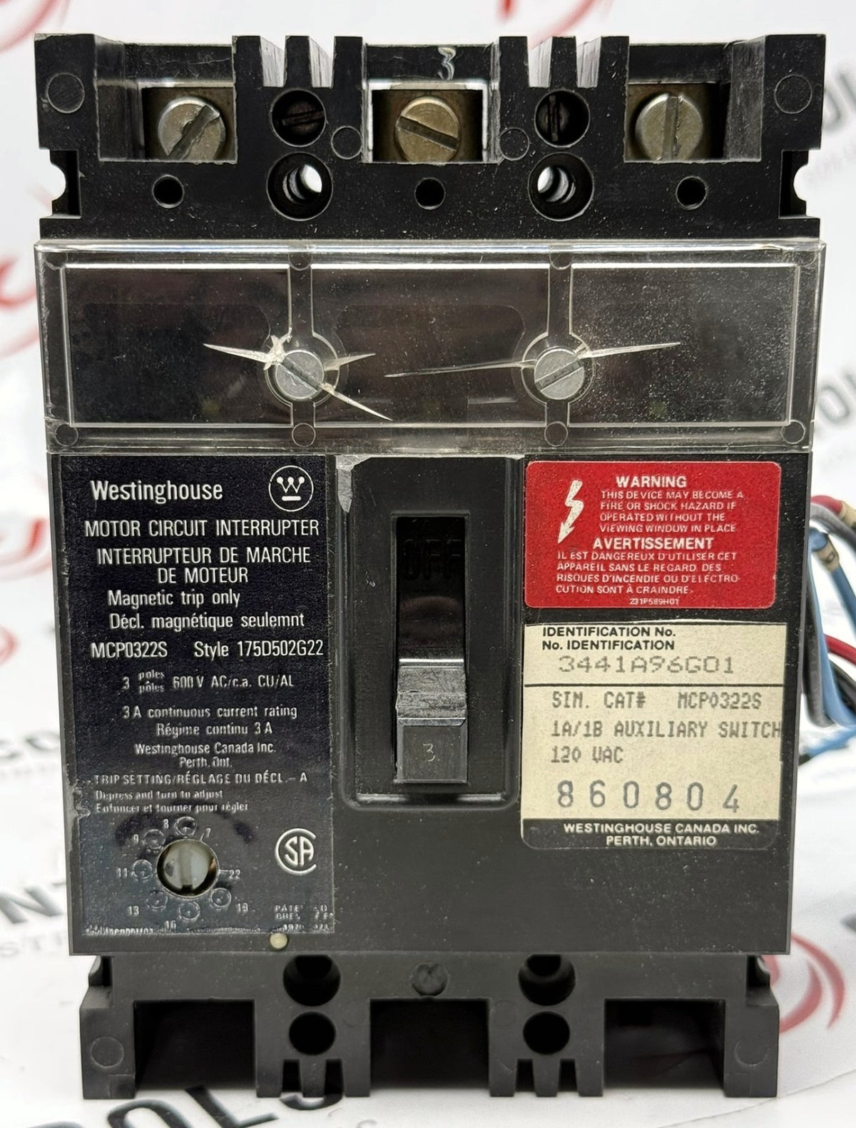 Westinghouse MCP0322S 3-Pole 3A Motor Circuit Protector with Auxiliary Switch0