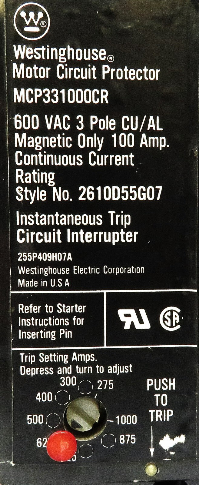 Eaton Westinghouse MCP331000CR 100A 3P 600V Motor Circuit Protector Breaker3