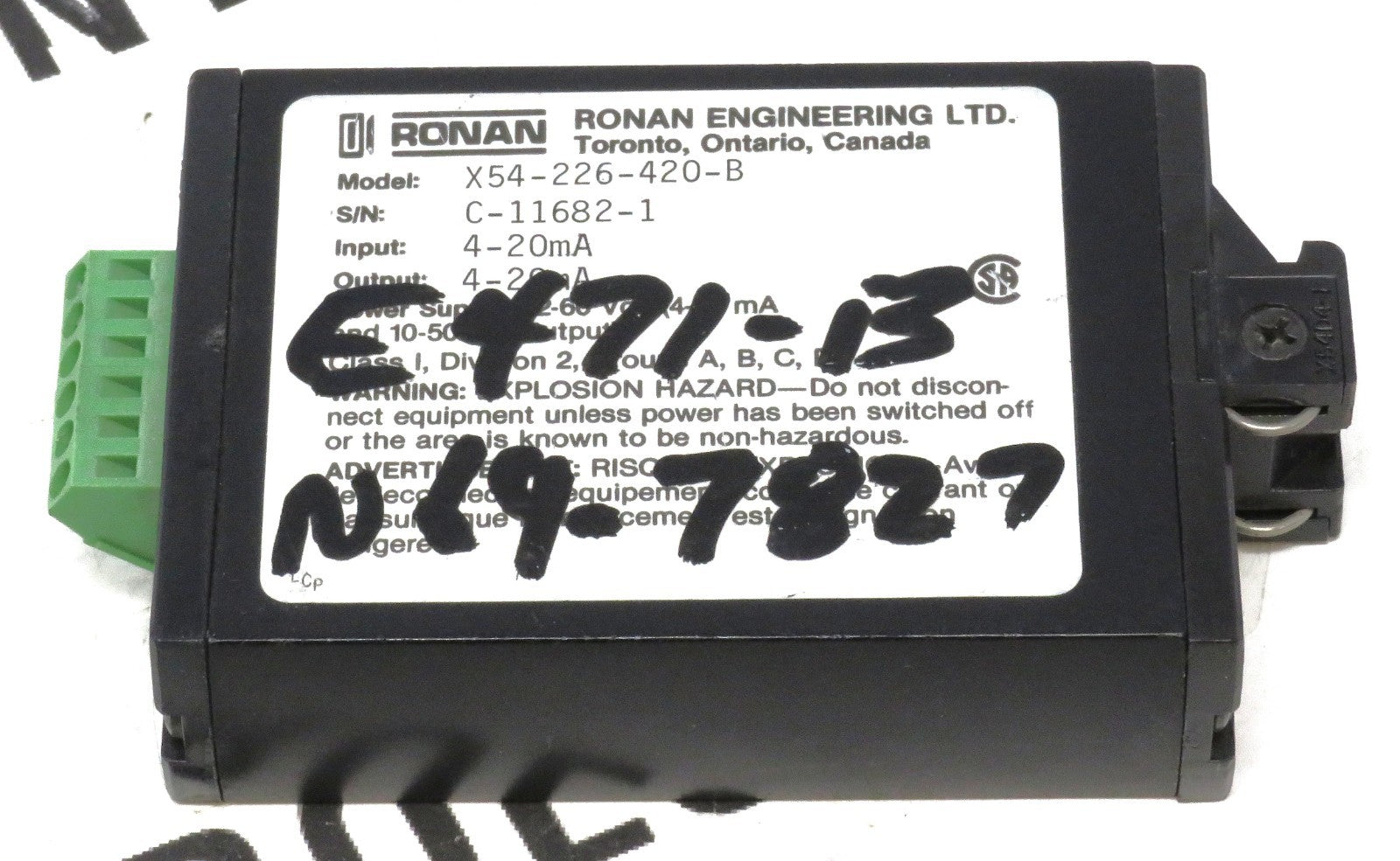 Ronan Engineering Ltd. X54-226-420-B Transmitter 4-20mA I/O DIN Rail Mount2