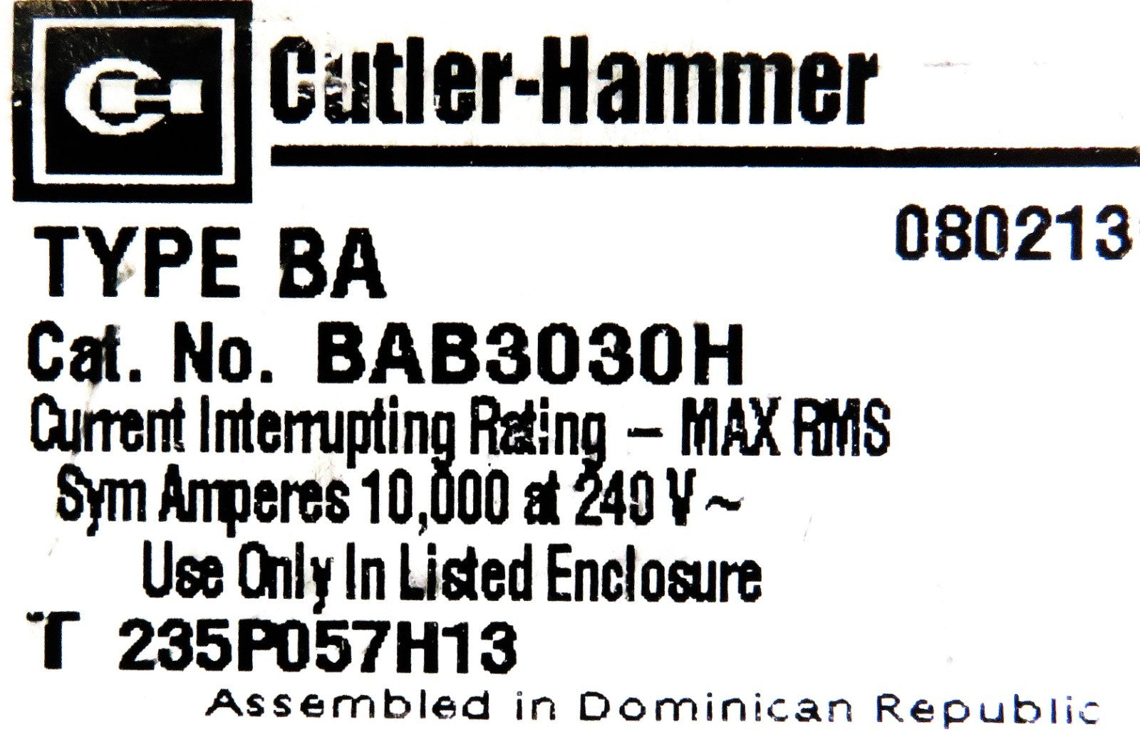 Eaton Cutler-Hammer BAB3030H 3P 30A 240V 10kA Circuit Breaker3