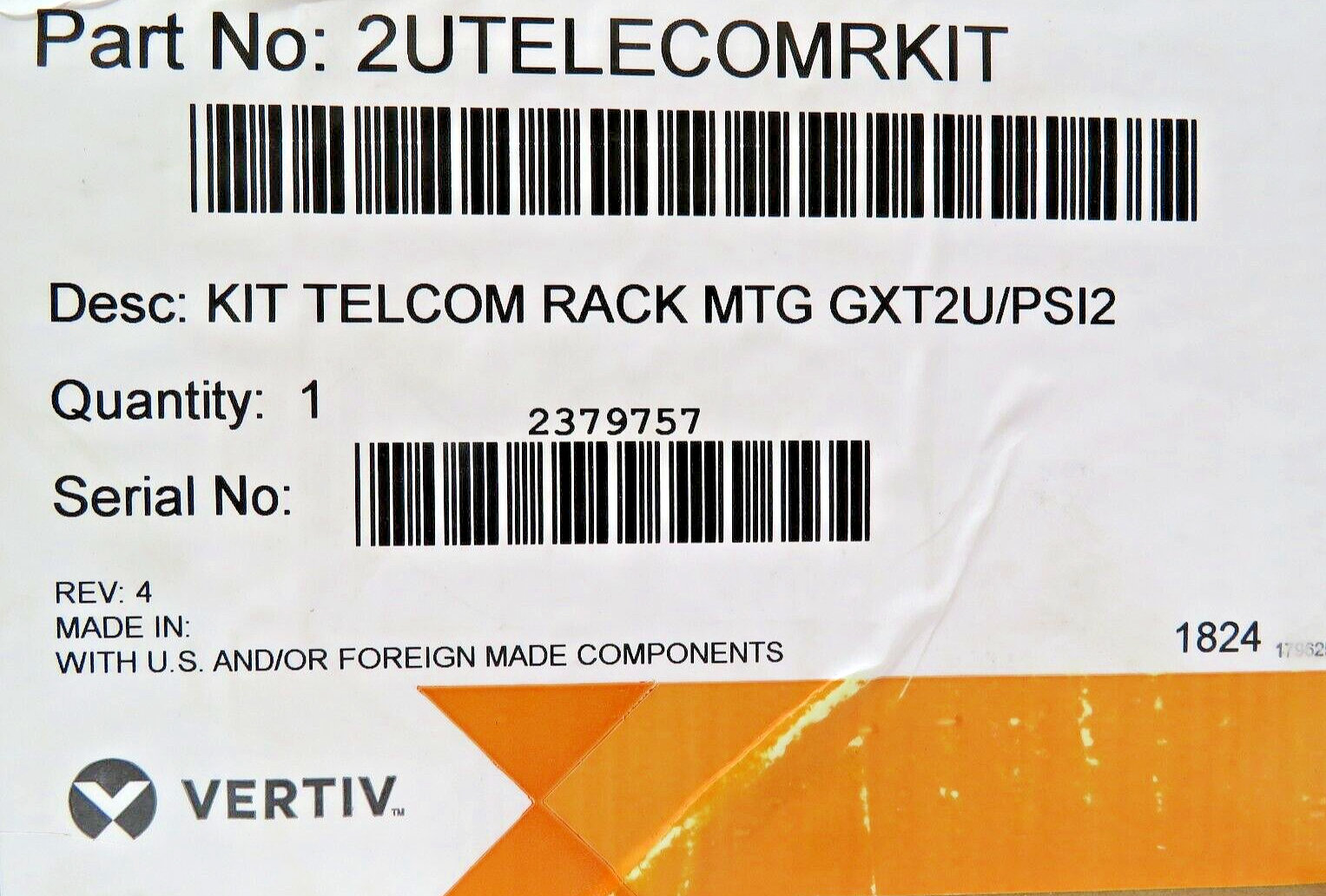 Vertiv 2UTELECOMRKIT Telecom Rack Mount Kit for GXT2U/PSI2 Power Systems