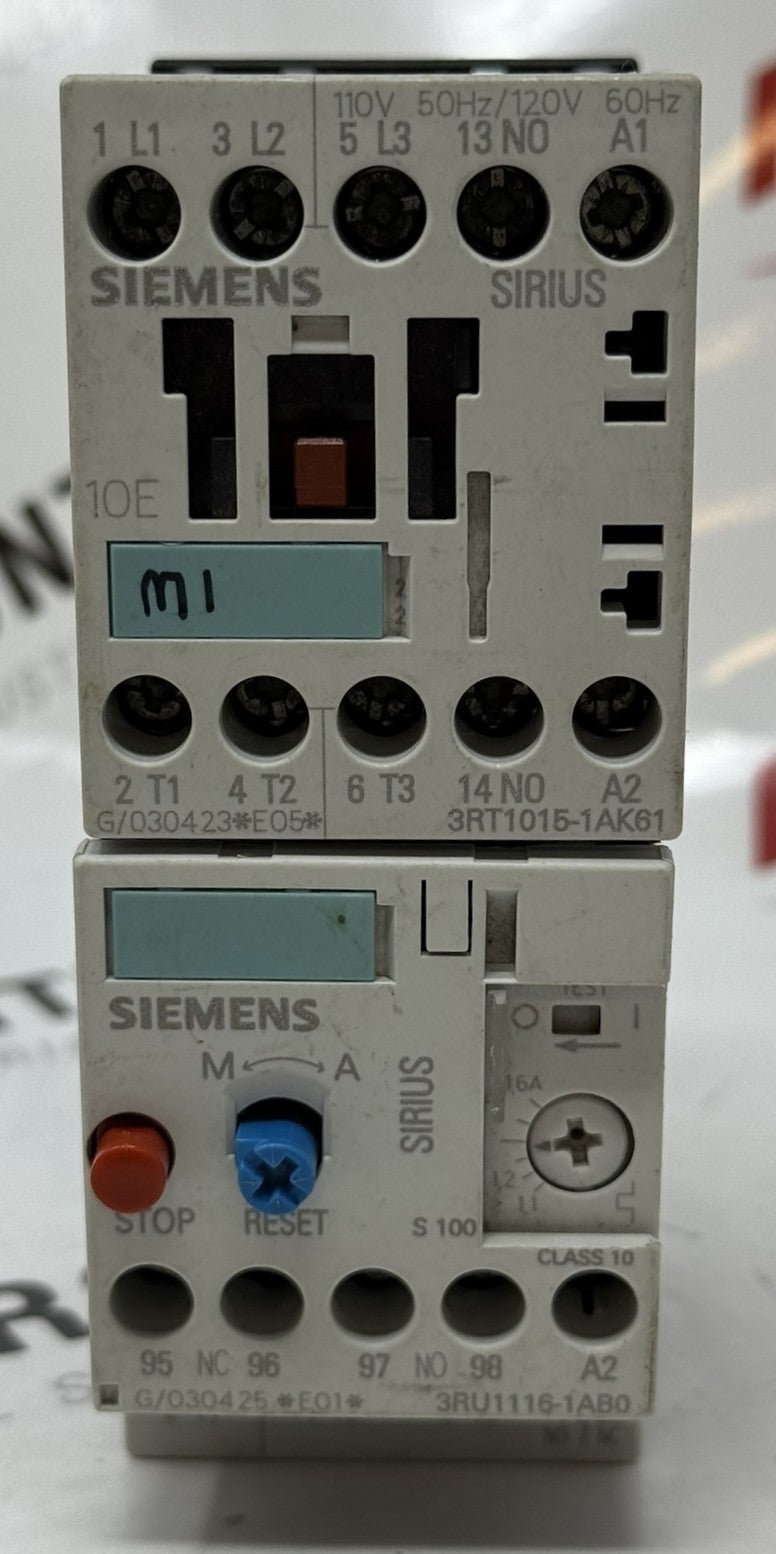 Siemens 3RT1015-1AK61 + 3RU1116-1AB0 Contactor & Overload Relay Assembly1