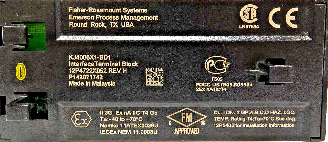 Emerson KJ4006X1-BD1 DeltaV Terminal Block ATEX IECEx FM Certified Rev H